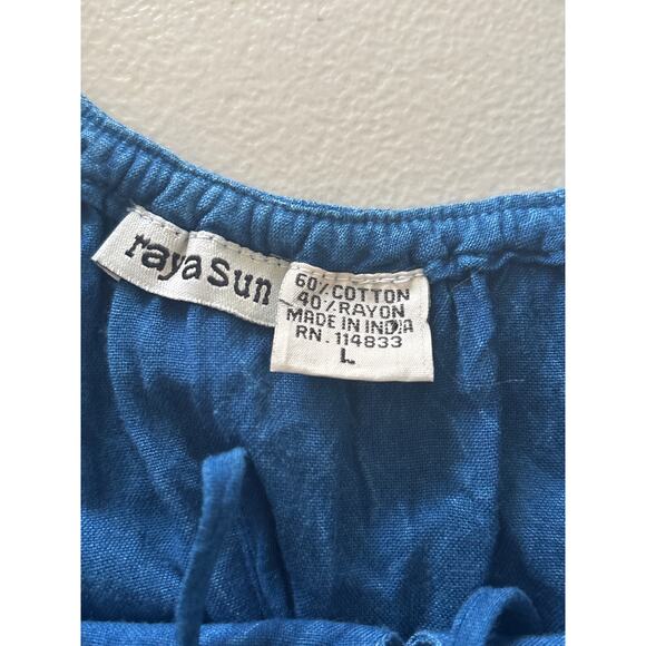 Raya Sun Womens Large Blue Embroidered Drawstring Tie Back Sleeveless Tank Dress - Picture 3 of 11